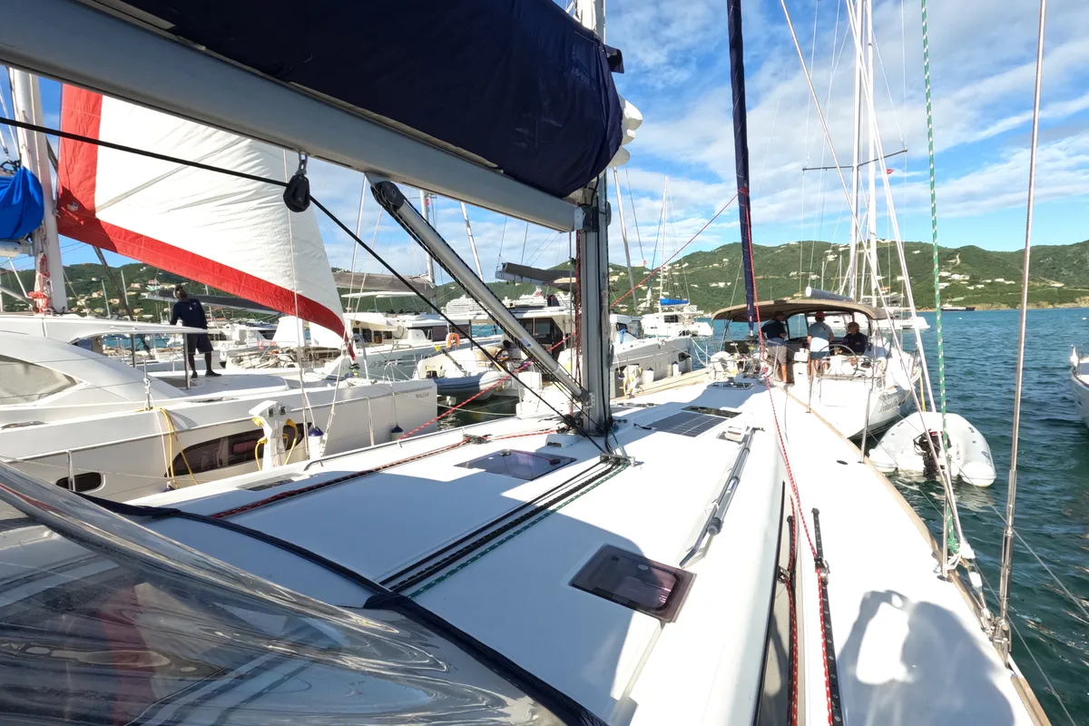 Deck of Jada, a Beneteau Oceanis 48 sailboat at Road Town, British Virgin Islands