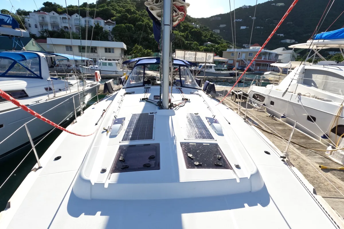 Deck of Jada, a Beneteau Oceanis 48 sailboat at Road Town, British Virgin Islands