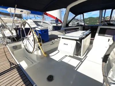 Cockpit of Jada, a Beneteau Oceanis 48 sailboat at Road Town, British Virgin Islands