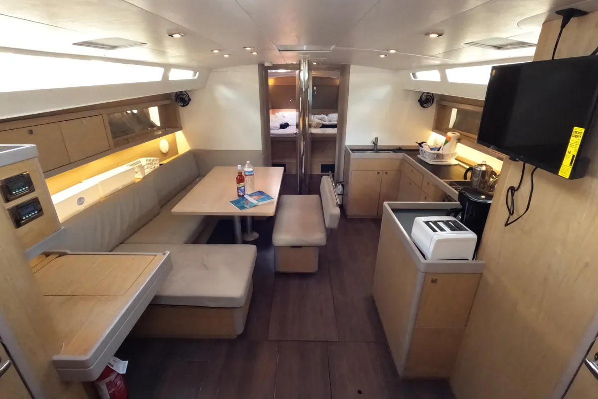 Salon of Jada, a Beneteau Oceanis 48 sailboat at Road Town, British Virgin Islands