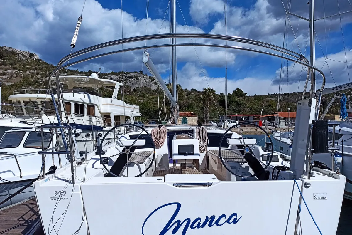 Exterior view of Esko (ex Manca), a Dufour 390 GL sailboat at Grad Pula, Croatia
