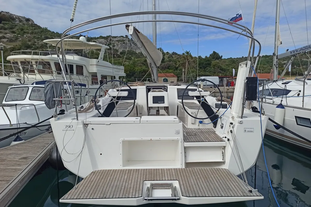 Exterior view of Esko (ex Manca), a Dufour 390 GL sailboat at Grad Pula, Croatia