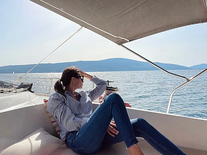 Deck of Altair, a Bavaria Cruiser 46 sailboat at Kotor, Montenegro