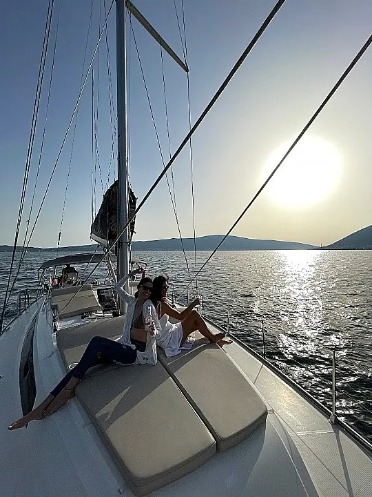 Deck of Altair, a Bavaria Cruiser 46 sailboat at Kotor, Montenegro