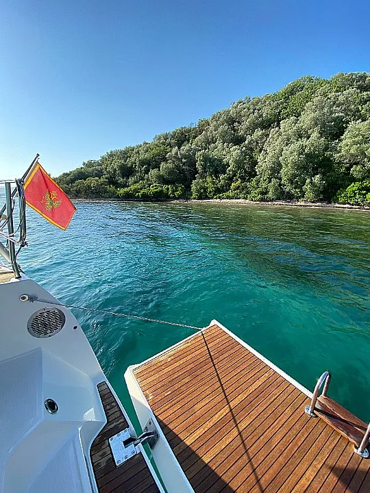 Deck of Altair, a Bavaria Cruiser 46 sailboat at Kotor, Montenegro