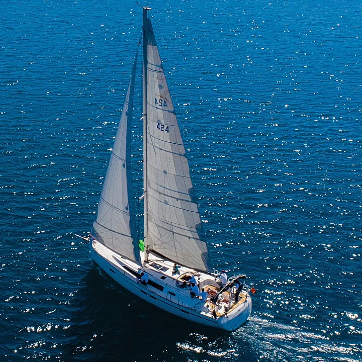 Exterior view of Altair, a Bavaria Cruiser 46 sailboat at Kotor, Montenegro