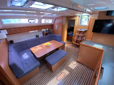 Salon of Altair, a Bavaria Cruiser 46 sailboat at Kotor, Montenegro