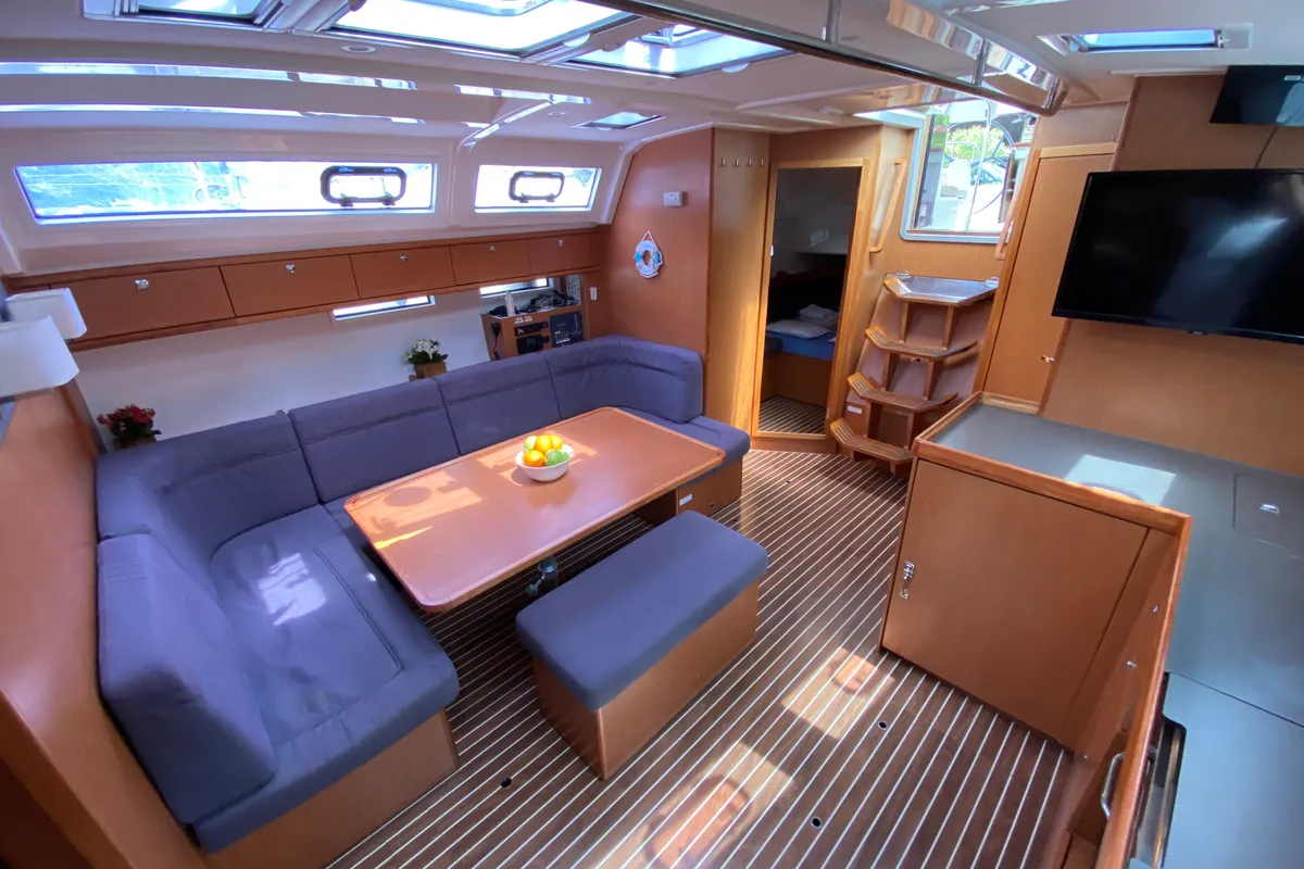 Salon of Altair, a Bavaria Cruiser 46 sailboat at Kotor, Montenegro