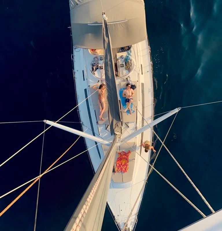 Deck of Altair, a Bavaria Cruiser 46 sailboat at Kotor, Montenegro