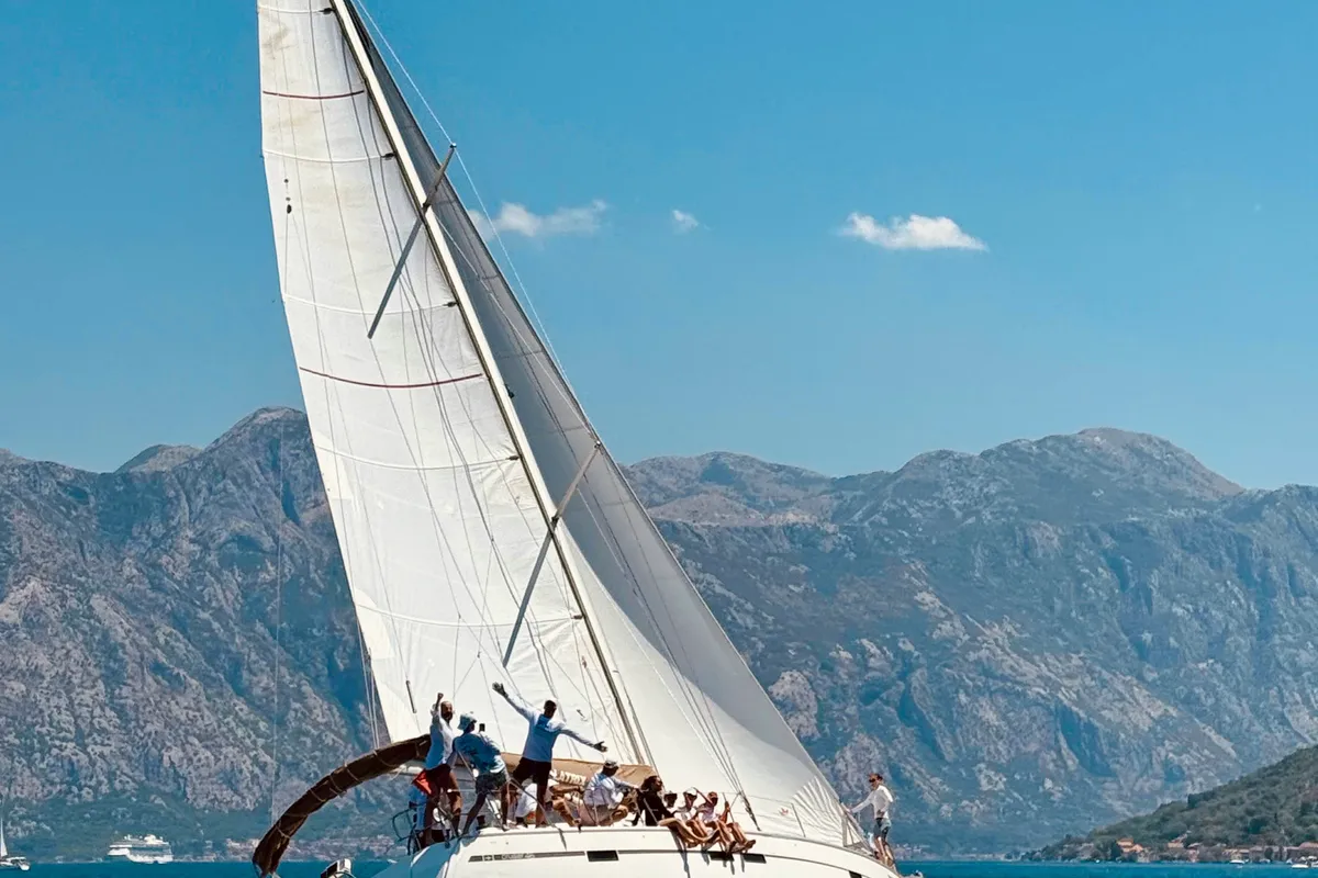 Exterior view of Altair, a Bavaria Cruiser 46 sailboat at Kotor, Montenegro