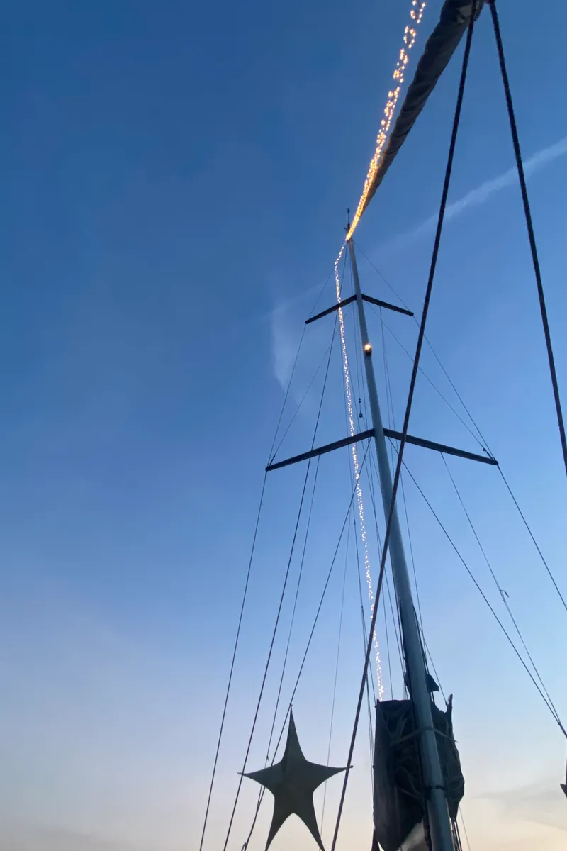 Deck of Altair, a Bavaria Cruiser 46 sailboat at Kotor, Montenegro