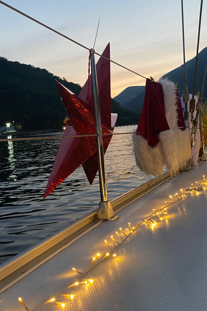 Deck of Altair, a Bavaria Cruiser 46 sailboat at Kotor, Montenegro
