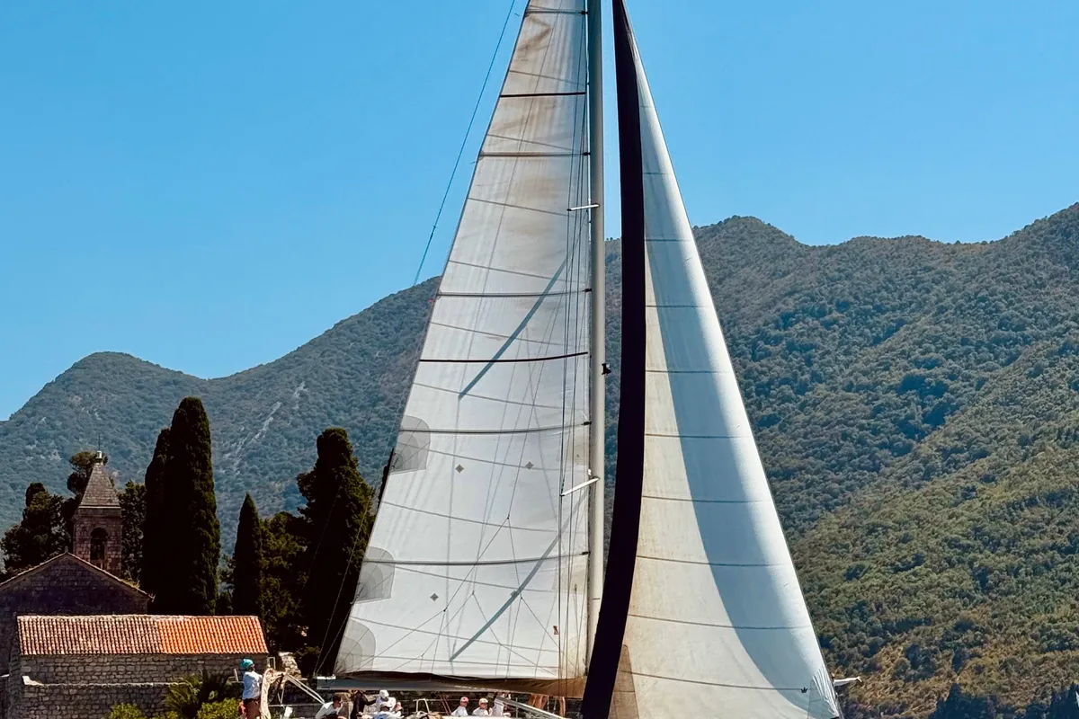 Exterior view of Altair, a Bavaria Cruiser 46 sailboat at Kotor, Montenegro