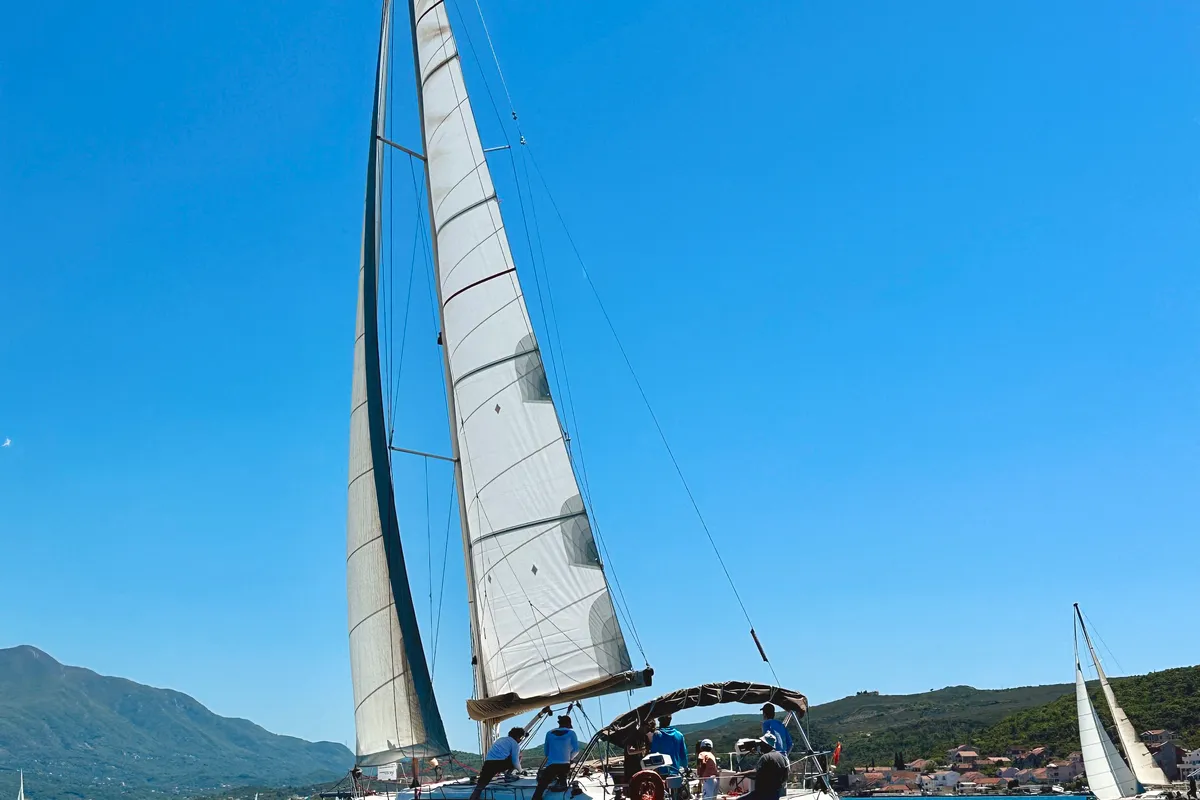 Exterior view of Altair, a Bavaria Cruiser 46 sailboat at Kotor, Montenegro