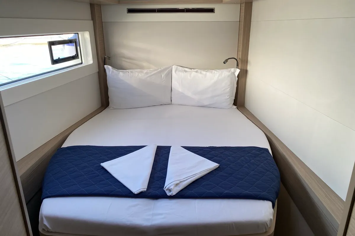 Cabin on Hercules, a Lagoon 46 catamaran at Olbia, Italy