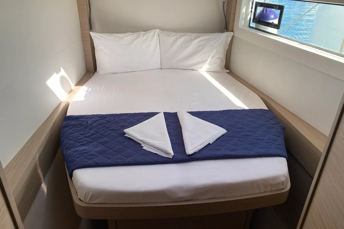 Cabin on Hercules, a Lagoon 46 catamaran at Olbia, Italy