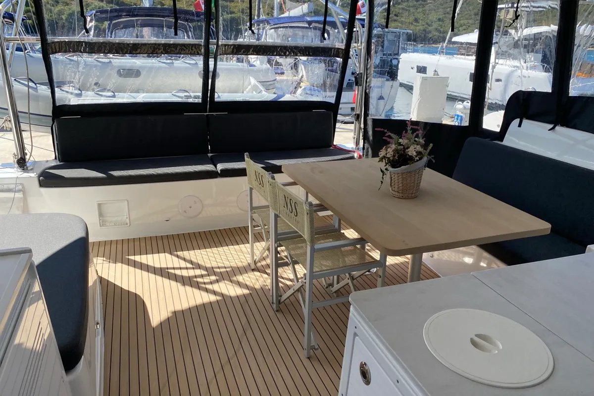 Deck of Hercules, a Lagoon 46 catamaran at Olbia, Italy