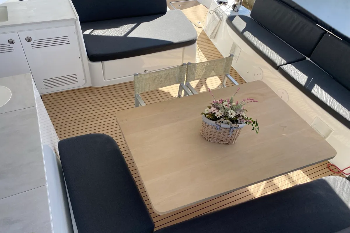 Deck of Hercules, a Lagoon 46 catamaran at Olbia, Italy
