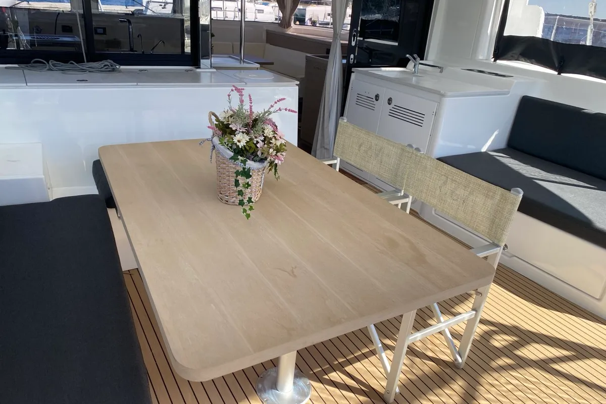 Deck of Hercules, a Lagoon 46 catamaran at Olbia, Italy