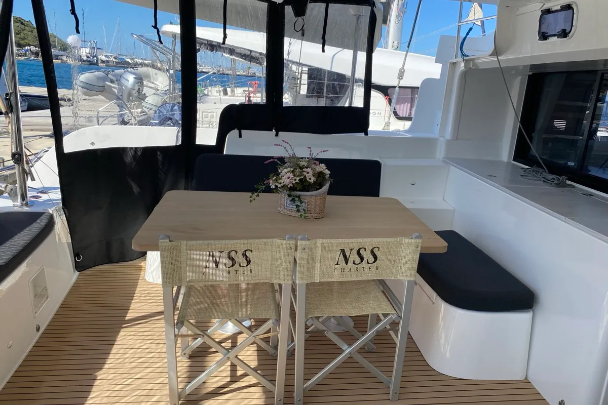 Deck of Hercules, a Lagoon 46 catamaran at Olbia, Italy
