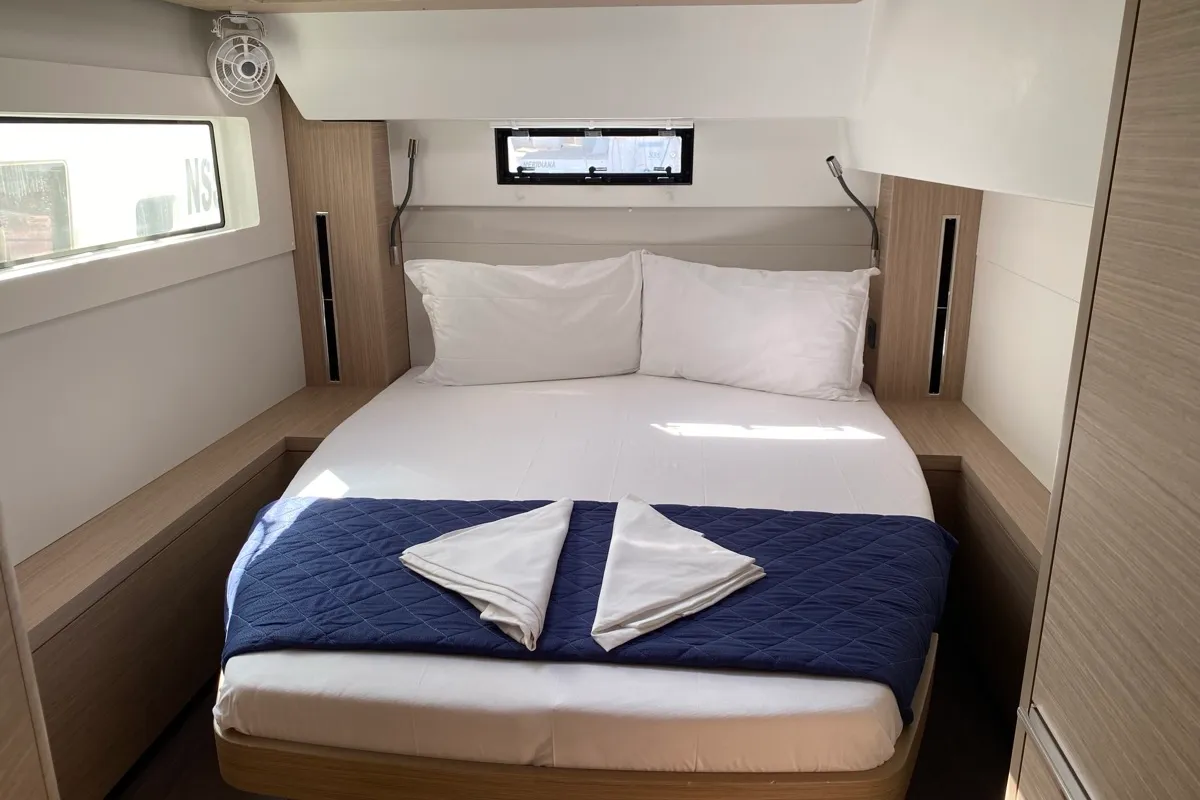 Cabin on Hercules, a Lagoon 46 catamaran at Olbia, Italy
