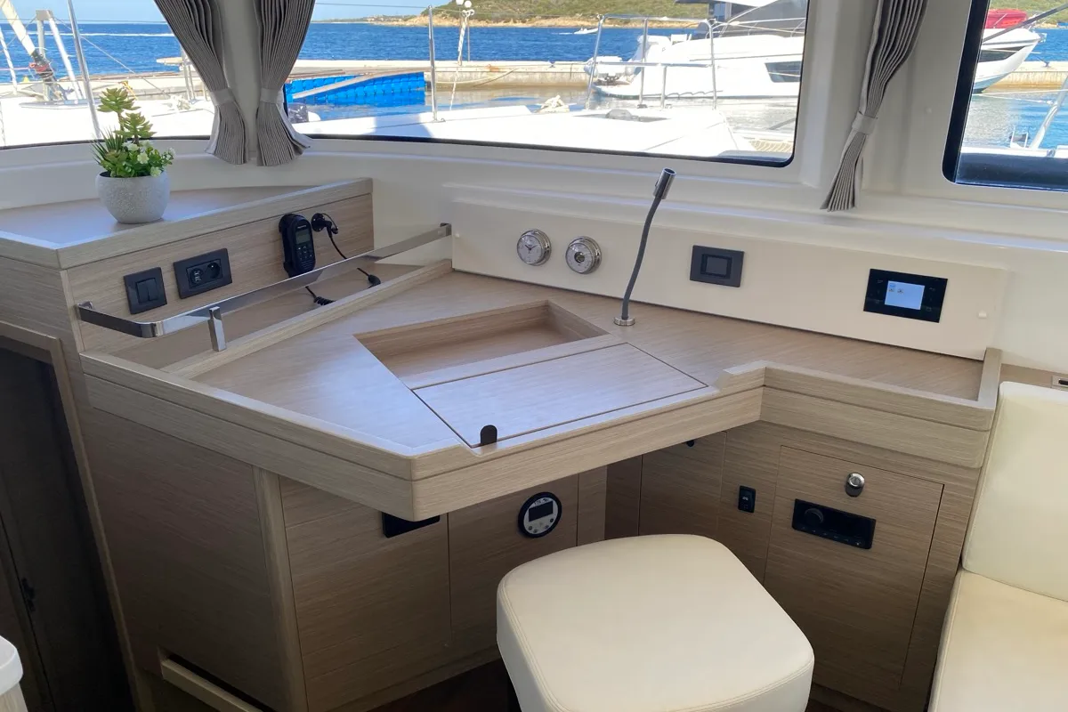 Cockpit of Hercules, a Lagoon 46 catamaran at Olbia, Italy