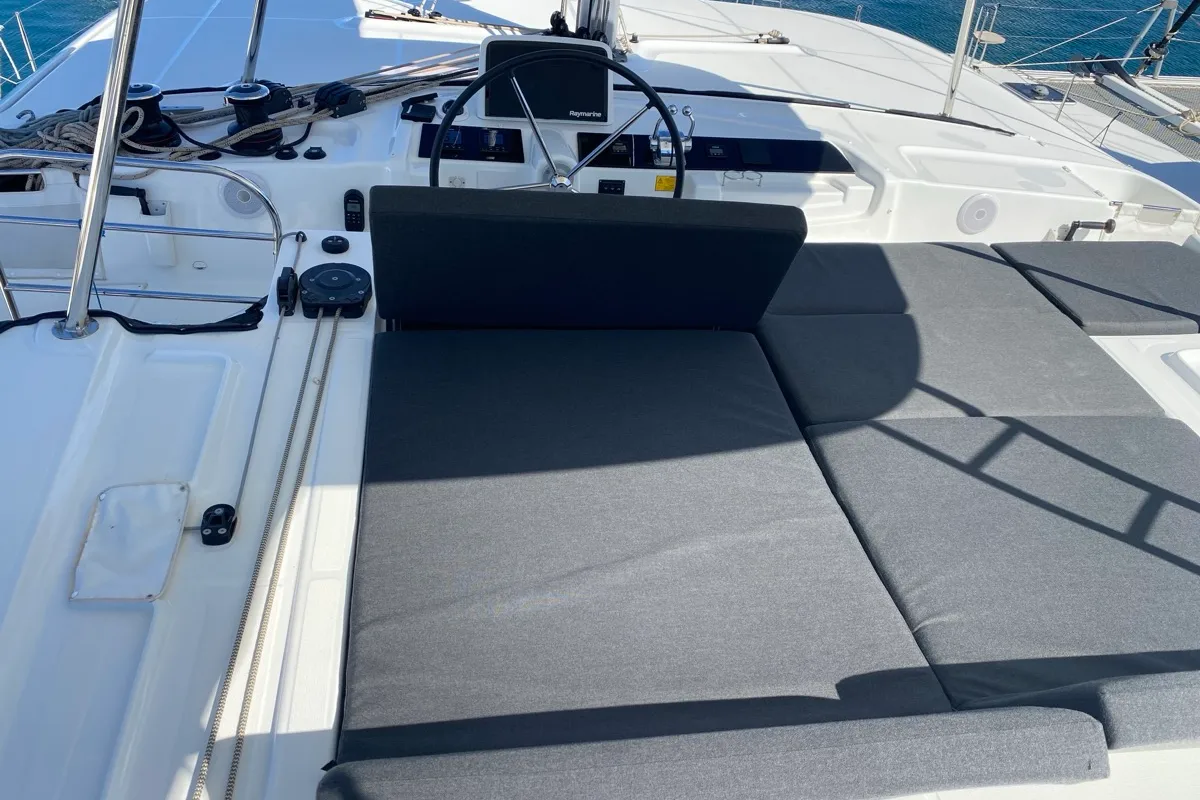 Cockpit of Hercules, a Lagoon 46 catamaran at Olbia, Italy