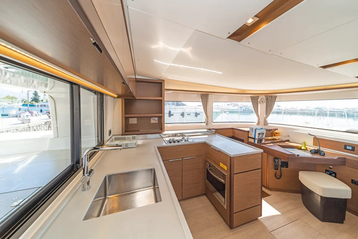 Galley of Harmony, a Lagoon 46 catamaran at Lavreotiki Municipal Unit, Greece