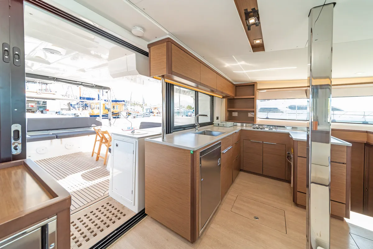 Galley of Harmony, a Lagoon 46 catamaran at Lavreotiki Municipal Unit, Greece