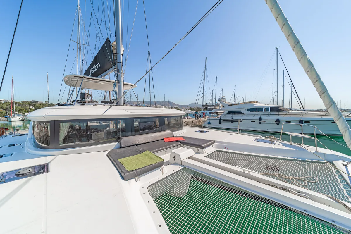 Deck of Harmony, a Lagoon 46 catamaran at Lavreotiki Municipal Unit, Greece