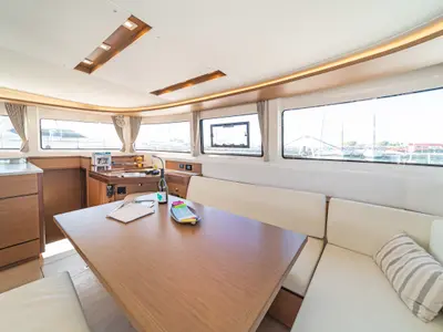 Salon of Harmony, a Lagoon 46 catamaran at Lavreotiki Municipal Unit, Greece