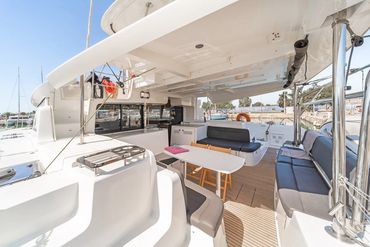 Deck of Harmony, a Lagoon 46 catamaran at Lavreotiki Municipal Unit, Greece