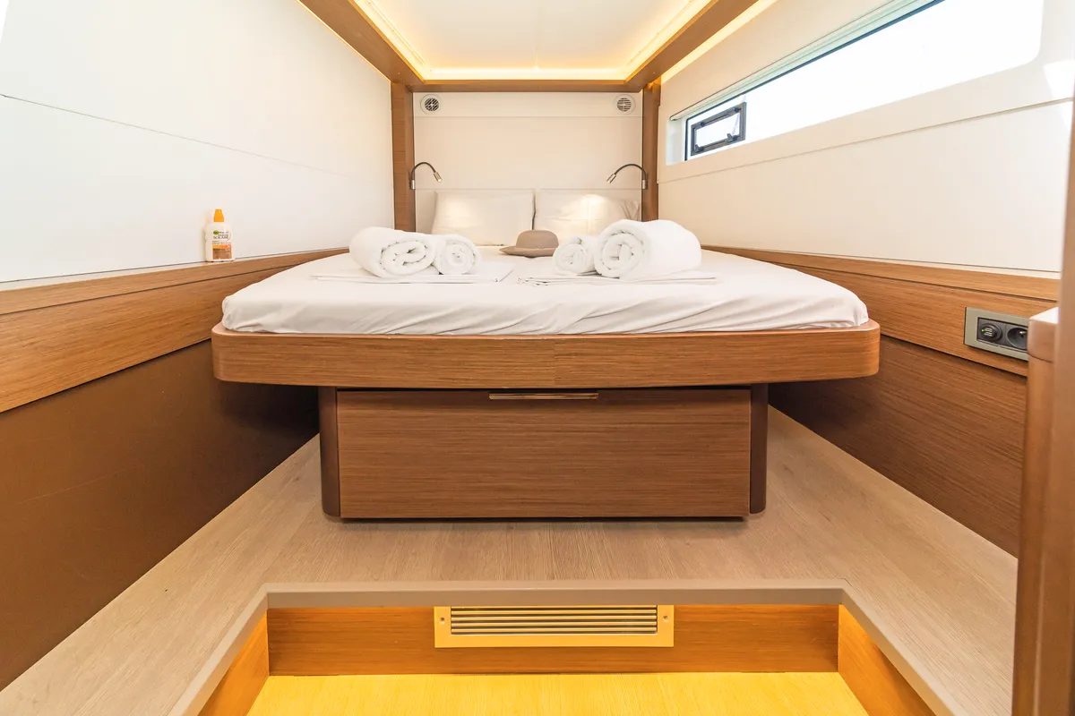 Cabin on Harmony, a Lagoon 46 catamaran at Lavreotiki Municipal Unit, Greece