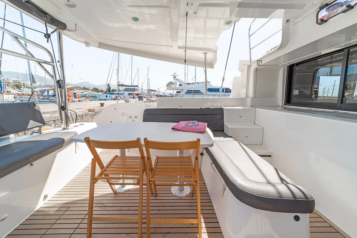 Deck of Harmony, a Lagoon 46 catamaran at Lavreotiki Municipal Unit, Greece