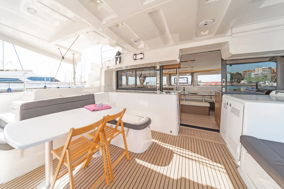 Deck of Harmony, a Lagoon 46 catamaran at Lavreotiki Municipal Unit, Greece