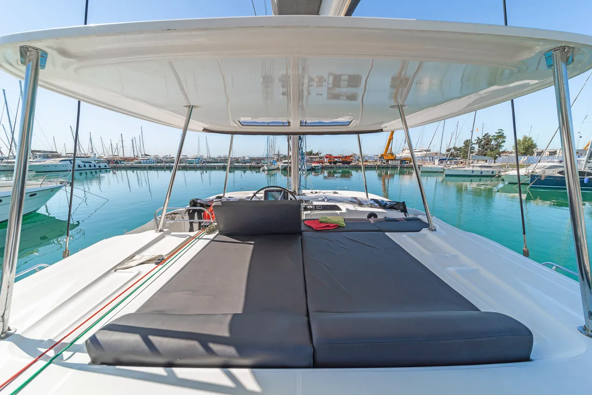 Deck of Harmony, a Lagoon 46 catamaran at Lavreotiki Municipal Unit, Greece