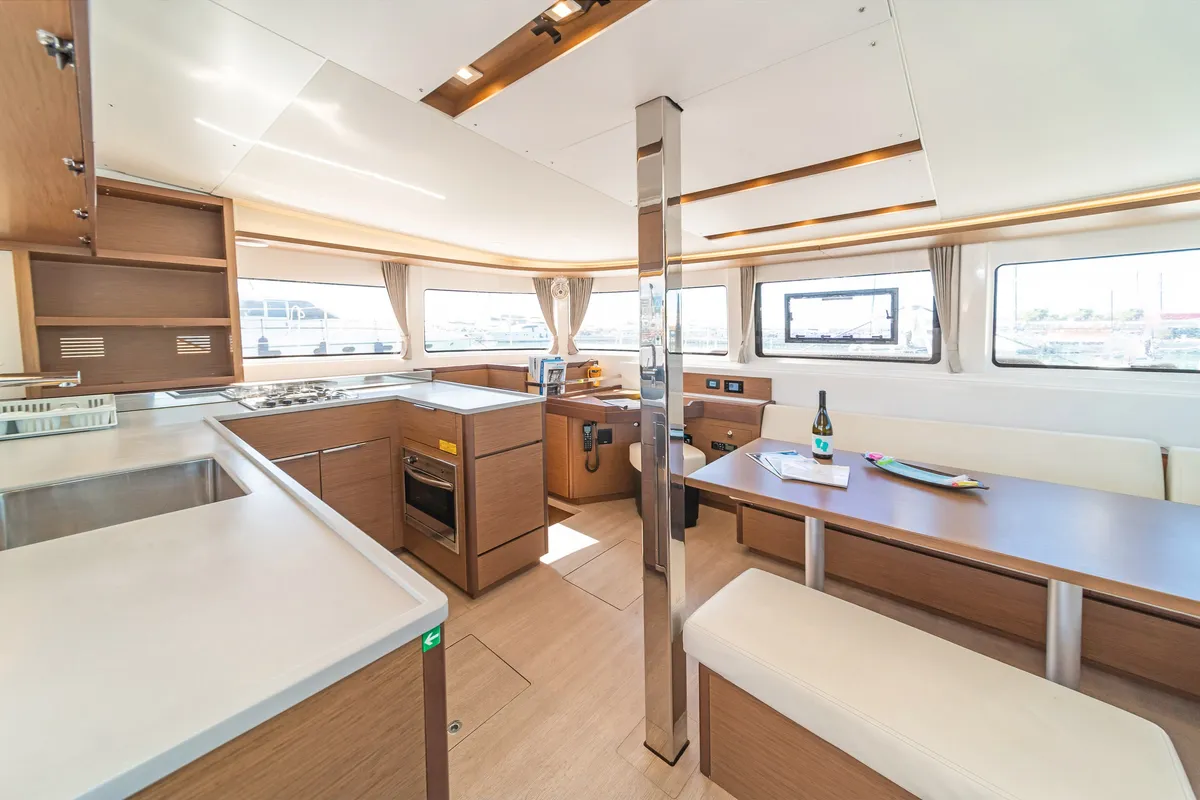 Galley of Harmony, a Lagoon 46 catamaran at Lavreotiki Municipal Unit, Greece