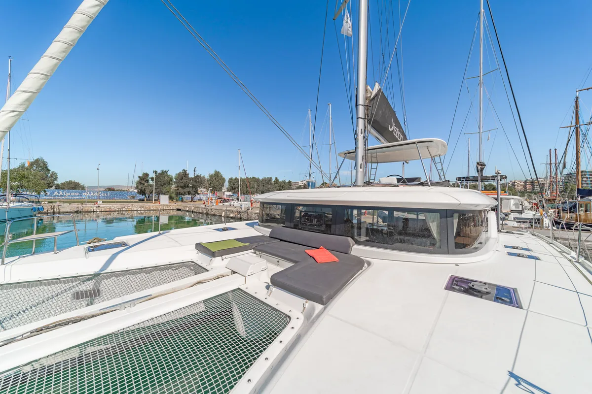 Deck of Harmony, a Lagoon 46 catamaran at Lavreotiki Municipal Unit, Greece