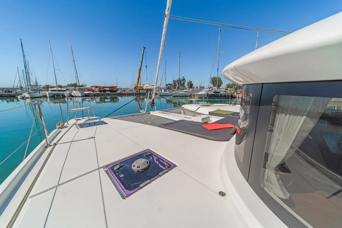 Deck of Harmony, a Lagoon 46 catamaran at Lavreotiki Municipal Unit, Greece