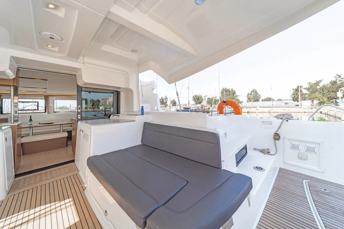 Deck of Harmony, a Lagoon 46 catamaran at Lavreotiki Municipal Unit, Greece