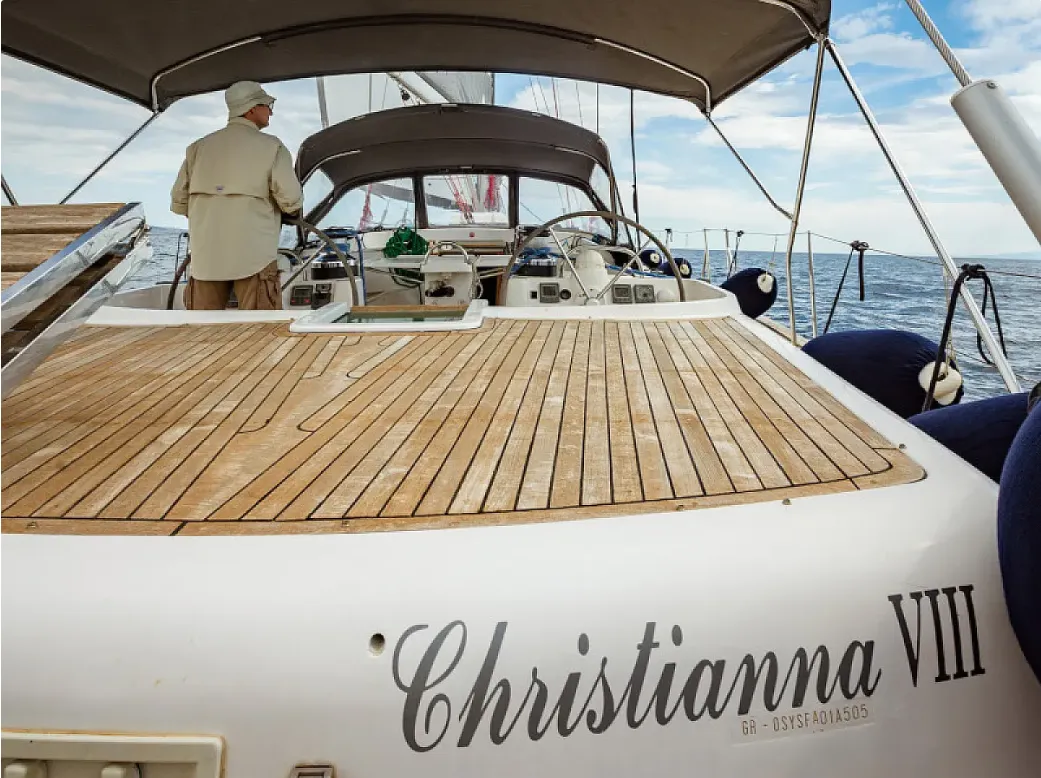 Cockpit of Christianna VIII, a Ocean Star 60.1 sailboat at Athens, Greece