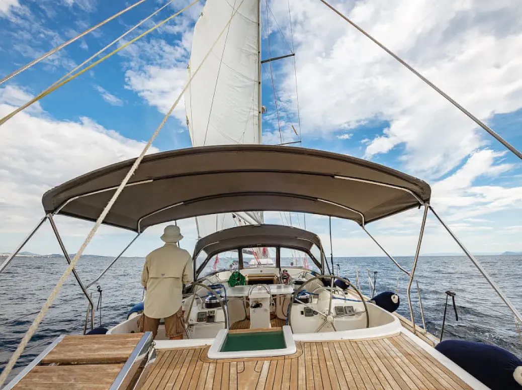 Cockpit of Christianna VIII, a Ocean Star 60.1 sailboat at Athens, Greece