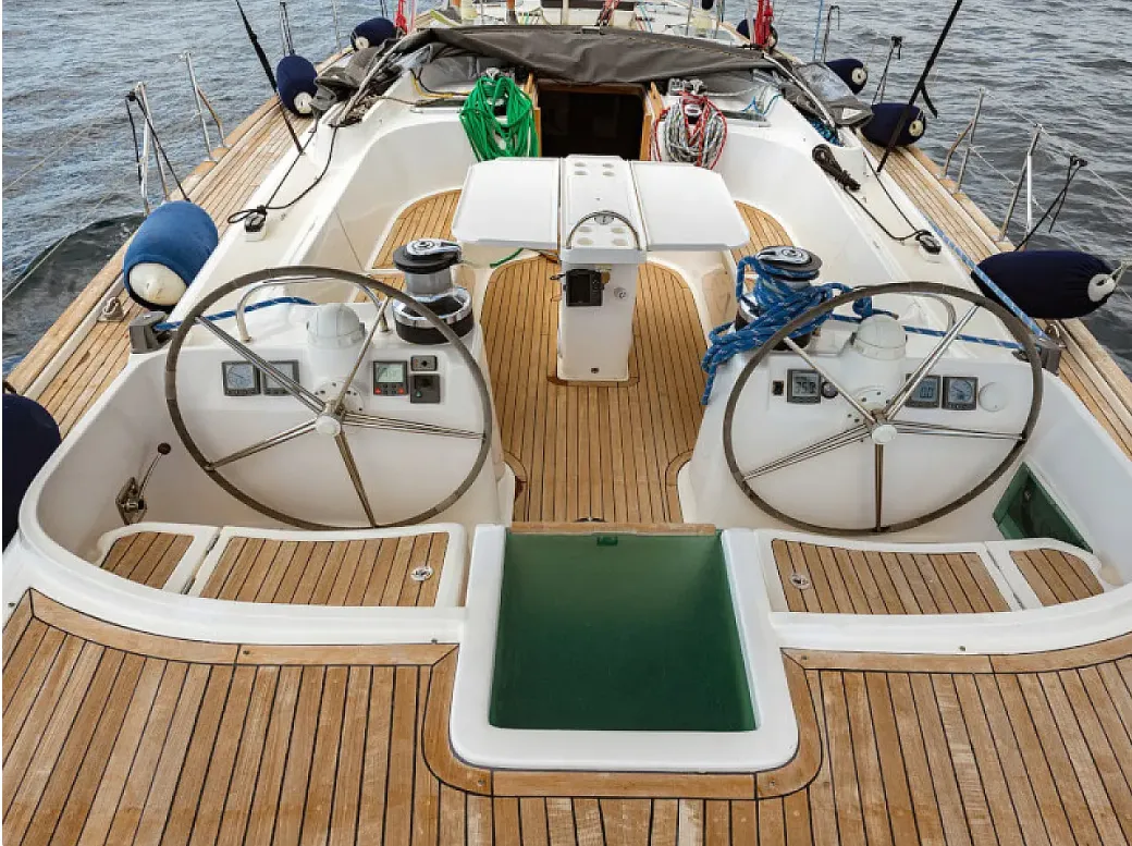 Cockpit of Christianna VIII, a Ocean Star 60.1 sailboat at Athens, Greece