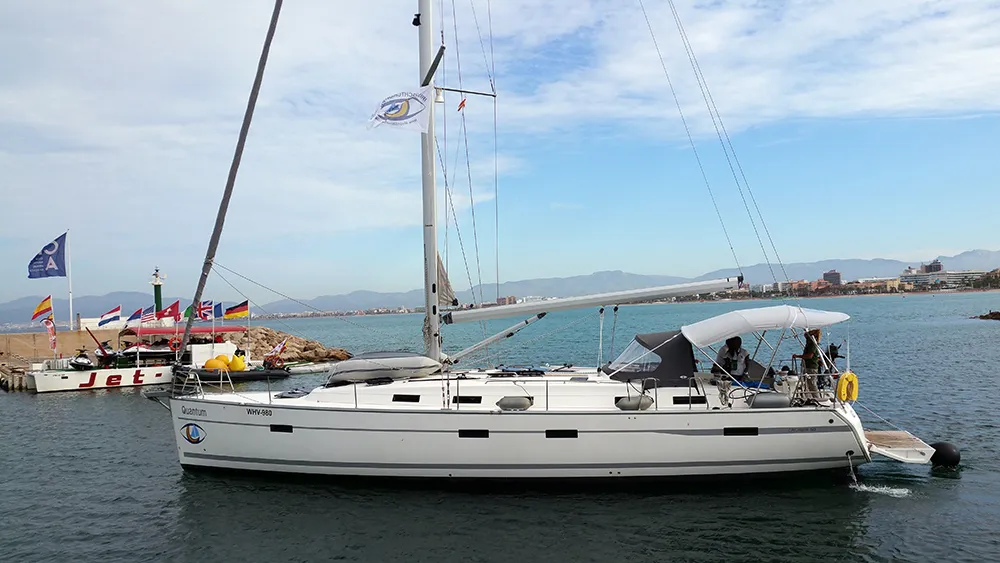 Exterior view of Quantum, a Bavaria Cruiser 50 sailboat at Llucmajor, Spain