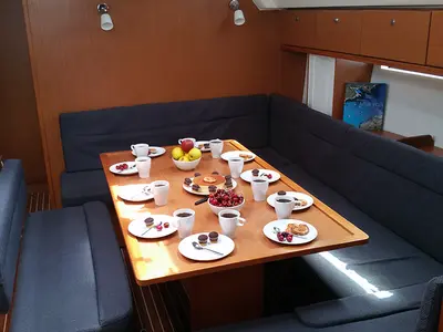 Salon of Quantum, a Bavaria Cruiser 50 sailboat at Llucmajor, Spain