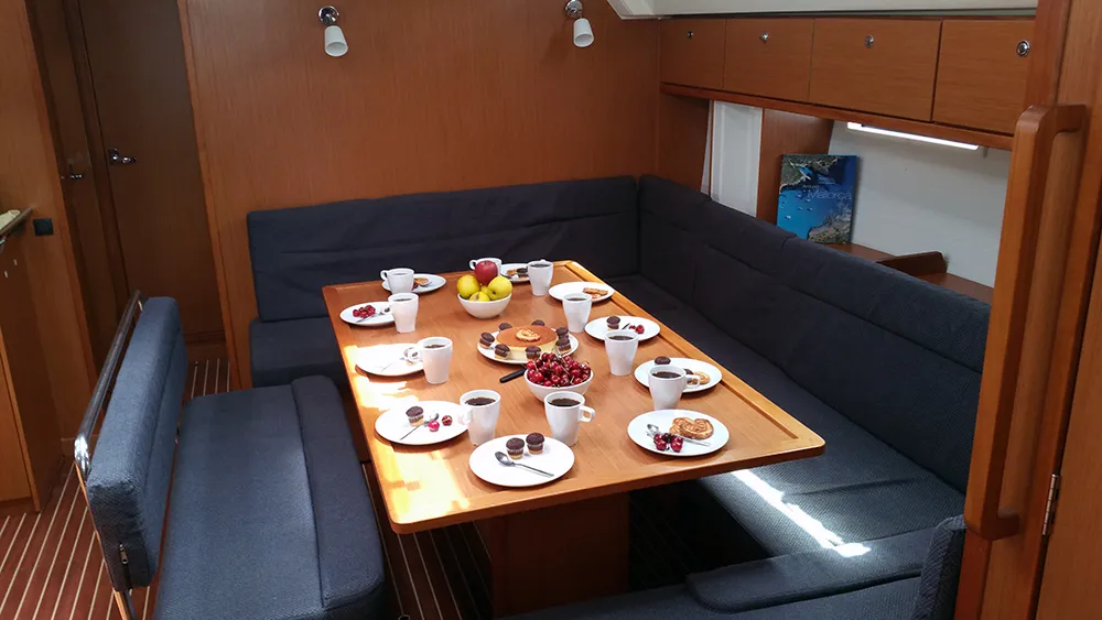 Salon of Quantum, a Bavaria Cruiser 50 sailboat at Llucmajor, Spain