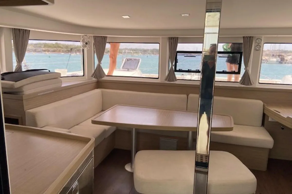 Salon of Laurencia, a Lagoon 42 catamaran at Felanitx, Spain
