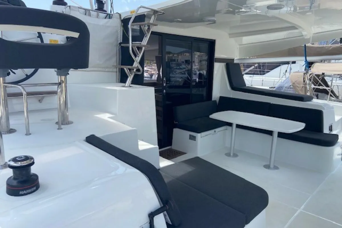 Deck of Laurencia, a Lagoon 42 catamaran at Felanitx, Spain