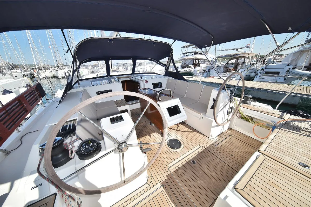 Cockpit of NADINE, a Bavaria Cruiser 45 sailboat at Sukošan, Croatia