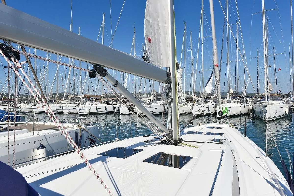 Deck of NADINE, a Bavaria Cruiser 45 sailboat at Sukošan, Croatia